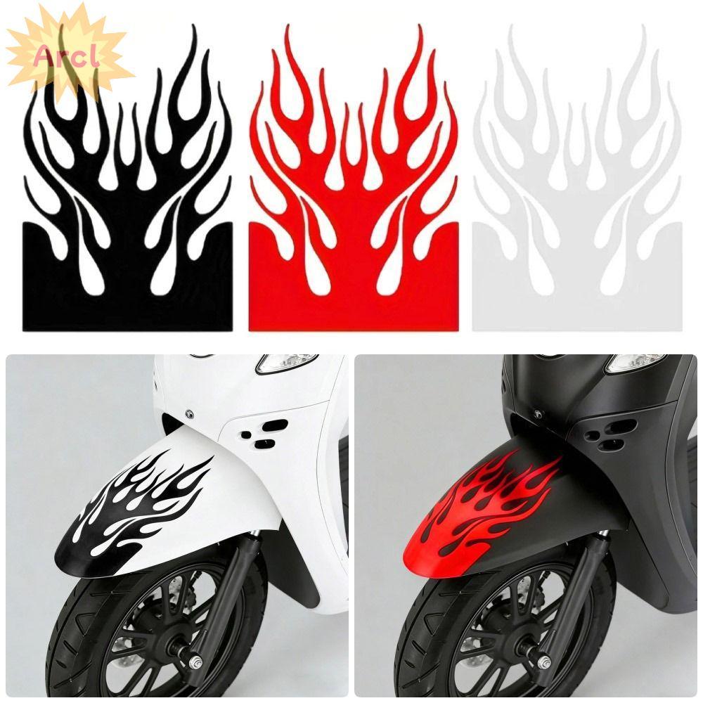 ARCL 1 ชิ้นสติกเกอร์รถจักรยานยนต์, Racing Stripes Decal เปลวไฟ Fender สติกเกอร์สะท้อนแสง, PVC Scratch ตกแต่งสติกเกอร์ตกแต่งกันน้ําสําหรับรถจักรยานยนต์ไฟฟ้าสกู๊ตเตอร์