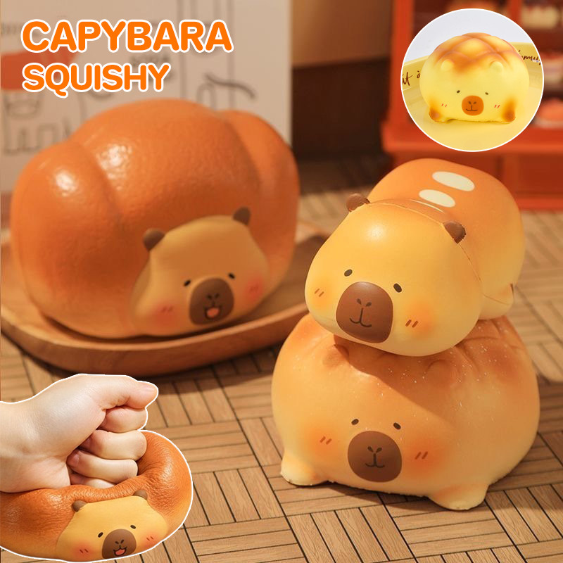 Capybara ของเล่นบีบแป้ง สกุชชี่คลายเครียด นุ่มหนึบ สโลว์รีบาวด์ ของเล่นบีบนุ่ม ขนมปังน่ารัก ตั้งโต๊ะ Squishy