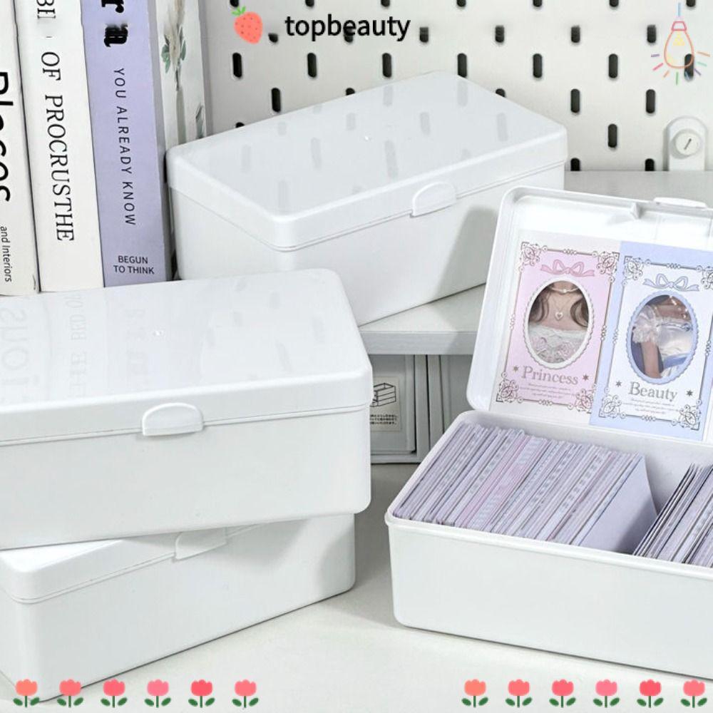 ท็อปบิวตี้ ที่ใส่รูปภาพ, พลาสติก กล่องเก็บของกันฝุ่น, ฝาครอบแบบพลิกได้ การ์ดกล่องจัดระเบียบสีขาว