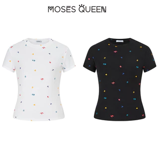 MOSESQUEEN มอสส์ ราชินี เสื้อยืดแขนสั้นพิมพ์ลายดิจิตอลแบบยาวเต็มตัวที่เหมาะกับหุ่นเรียบด้านบนพื้นฐานและอเนกประสงค์ที่สามารถสวมใส่ได้หลากหลาย #63687