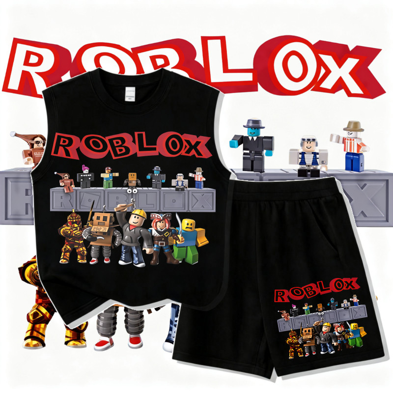 ชุดเด็กลาย Roblox Characters เสื้อกล้ามไม่มีแขน ผ้าฝ้ายอ่อนนุ่ม สำหรับเด็กเล็ก