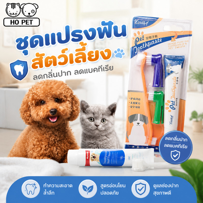 ชุดแปรงฟันสัตว์เลี้ยง ยาสีฟันหมา ลดกลิ่นปาก ลดการสะสมของแบคทีเรีย