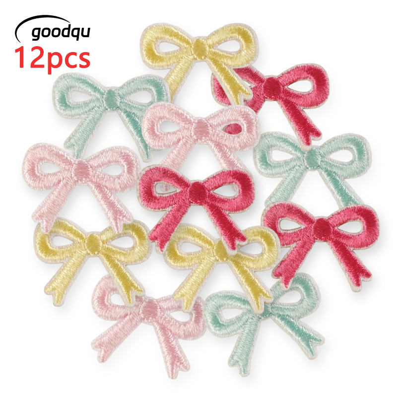 12 ชิ้น Bow Self กาวน่ารักเหล็กบนแพทช์สําหรับเสื้อผ้าปักขนาดเล็ก Parches Lot สติกเกอร์ Pack หญิงเย็บผ้า Diy