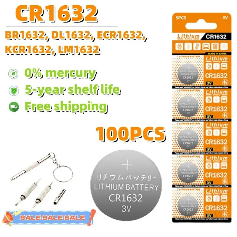 100PCS 125mAh CR1632 ปุ่มเซลล์ 1632 ECR1632 DL1632 BR1632 แบตเตอรี่ลิเธียม 3V สําหรับนาฬิการีโมทคอนโ