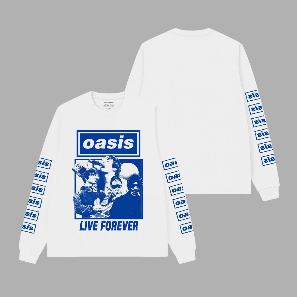 Afz.id เสื้อยืดแขนยาว Rib Variant motif Oasis Live forever Oasis ผักบุ้ง unisex แขนยาวเพลงเสื้อยืด