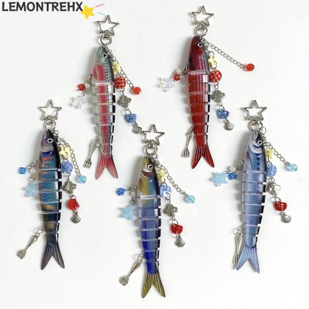 LEMONTREAL พวงกุญแจปลา, กระเป๋าเรซิ่น Charms แหวนกุญแจรถ, อุปกรณ์เครื่องประดับตลก Handmade กระเป๋าถือพวงกุญแจ