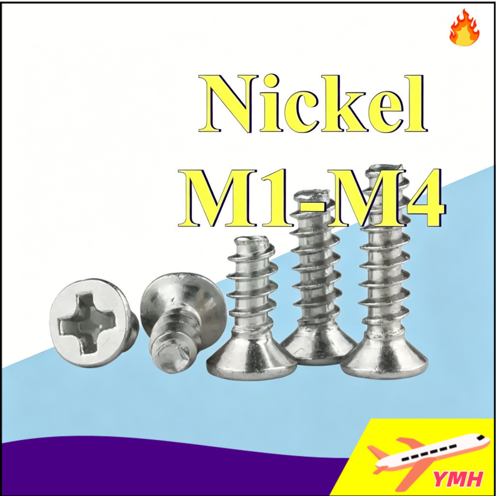 สกรูเกลียวตัวเองหัวกลม/จมแฉกชุบนิกเกิล M1-M4 ทนทานต่อการกัดกร่อน ใช้งานอิเล็กทรอนิกส์และพลาสติก(YMB1)