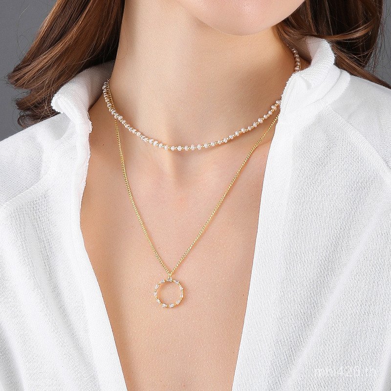 สร้อยคอมัลติเลเยอร์สไตล์Hip-Hop แบบเรขาคณิตดีไซน์Gold Charm เหมาะสำหรับสาวๆ TDY0