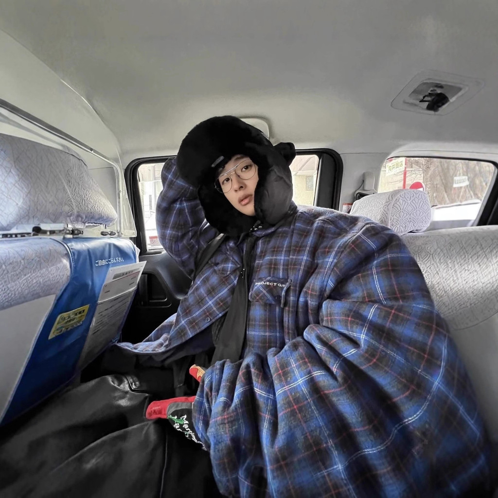 1AZ6  GRAILZ  Autumn and Winter New Double-Sided Blue Checkered Cotton Casual Cotton Jacket for Men 