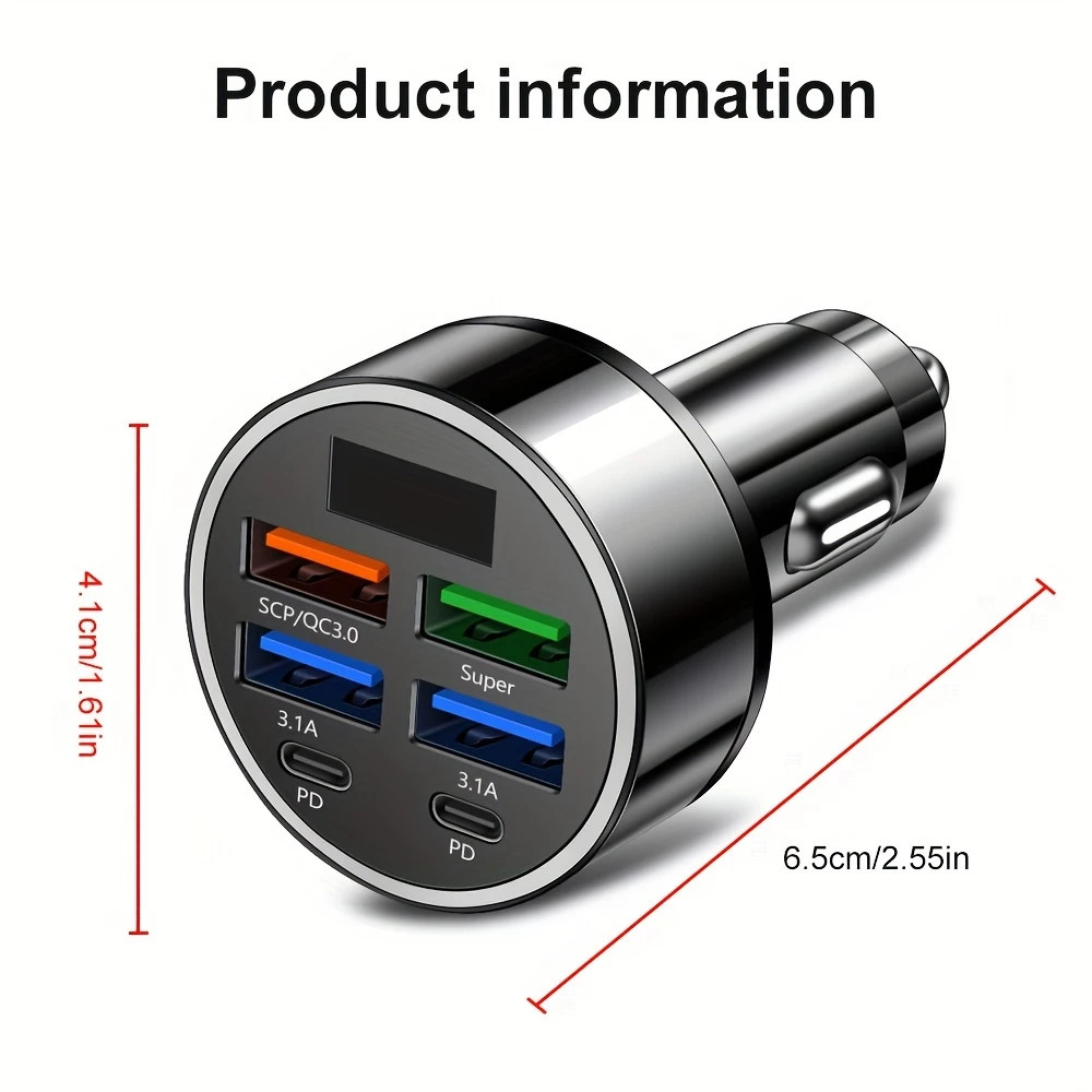 ที่ชาร์จในรถยนต์ 6 พอร์ต ชาร์จเร็ว USB + PD รองรับ 12V/24V วัสดุอลูมิเนียมอัลลอยด์ รุ่นปกติ โปร่งใส เคสโลหะ - รูปที่ 5