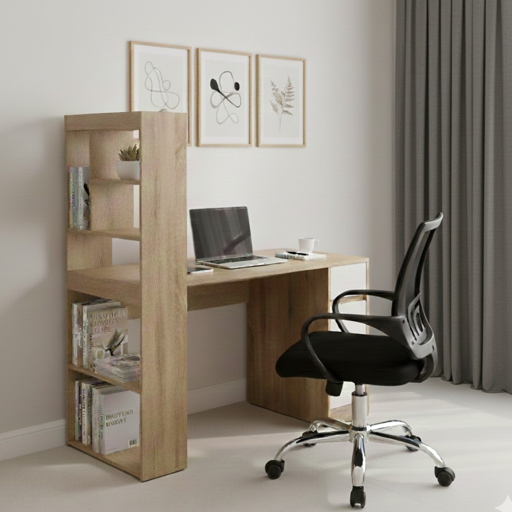 Looms โต๊ะทำงาน รุ่น GRANT สีโซลิดโอ๊คตัดสีขาว + เก้าอี้ รุ่น SANDIYA  แบรนด์ LOOMS