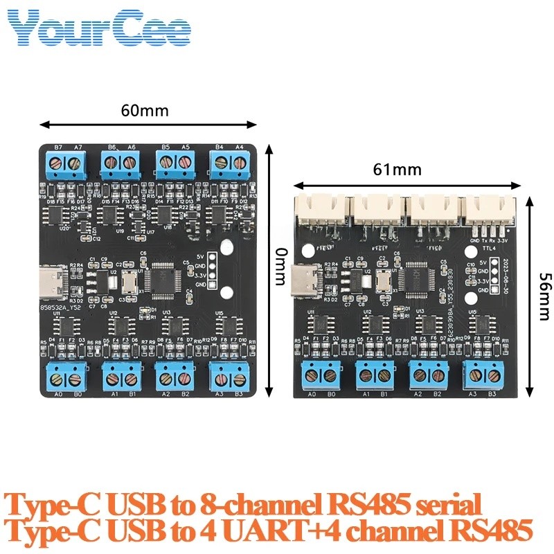 USB ถึง 8 ช่อง RS485 Serial Port Type-C ถึง Multi-channel Uart Hub RS485 โมดูล USB ถึง 4 ช่อง UART T