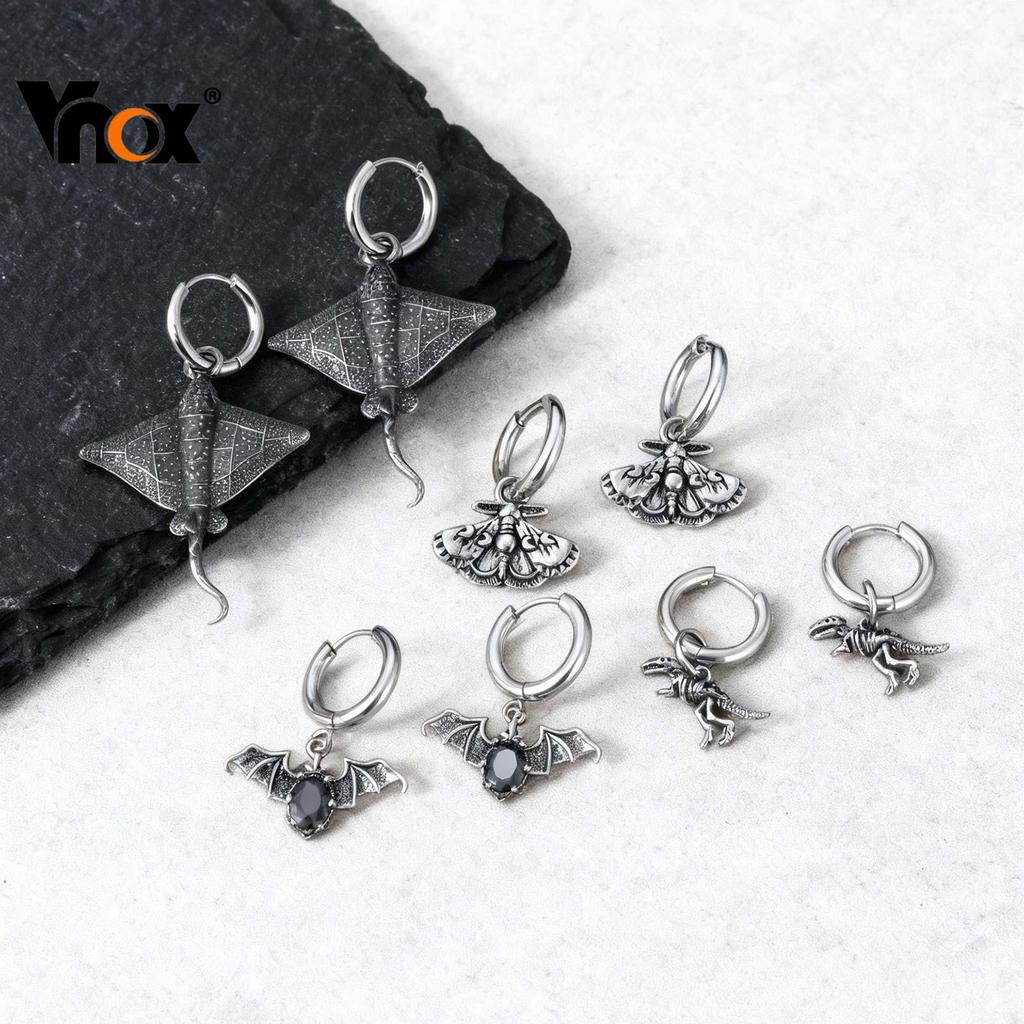 Vnox ค้างคาวต่างหูสําหรับผู้ชายผู้หญิงสแตนเลส Gothic Punk Vampire ค้างคาว Dangle Drop ต่างหูฮาโลวีนต่างหูเครื่องประดับขอ