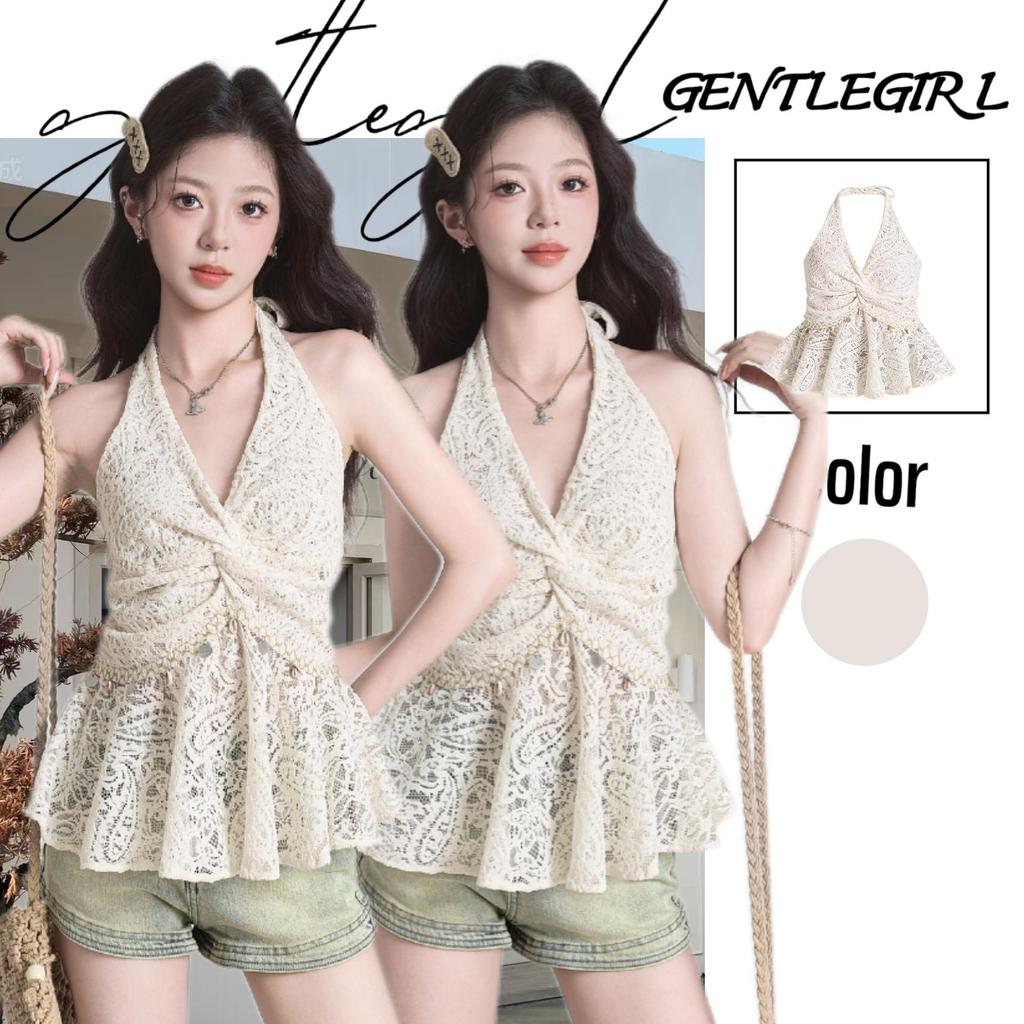 #GG🎀จัดส่งที่รวดเร็ว🎀เสื้อแขนกุดคอวีสำหรับผู้หญิง ดีไซน์แบบฝรั่งเศส เข้ารูป สวยงาม เซ็กซี่และทันสมัย ​​ตกแต่งด้วยลูกไม้