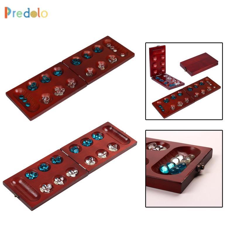 Predator Mancala Board Game Wood 2 Player with Folding Game Board Portable Classic 48 Stones for Ent
