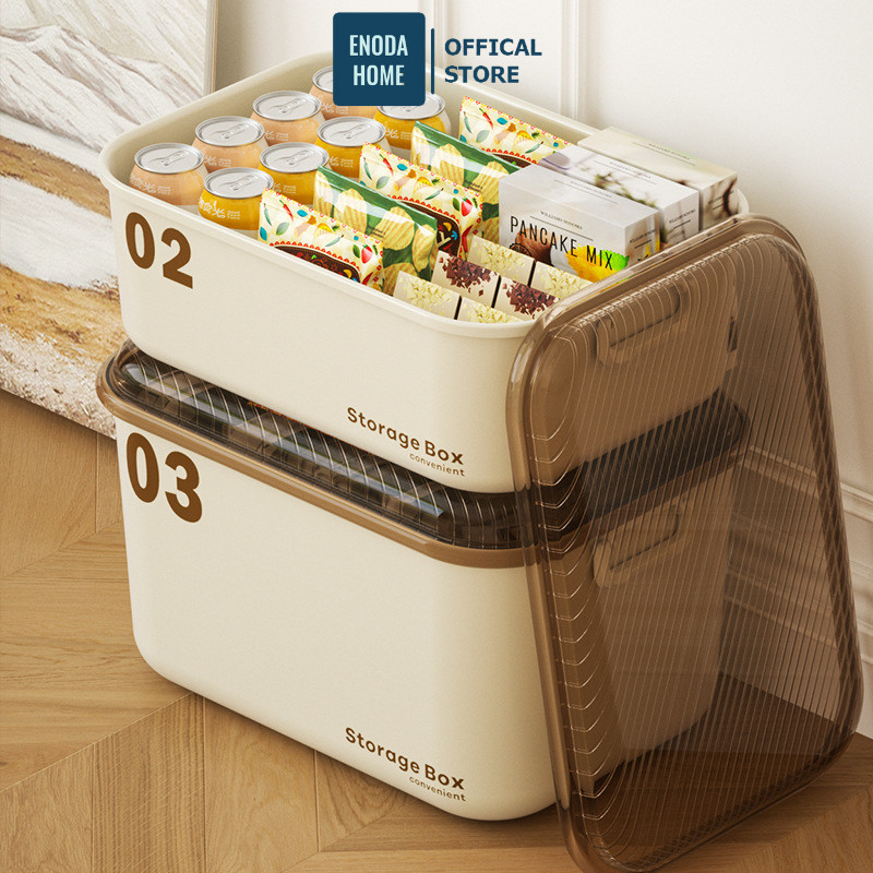 ENODA HOME กล่องเก็บของมัลติฟังก์ชั่น, กล่องพลาสติกพร้อมฝาปิดโปร่งใสหลายขนาด HOME Decor Q033