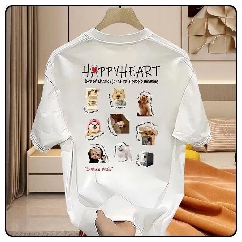 ปลาค็อด 2026สไตล์อเมริกันถนนสวมหนักพิมพ์ผ้าฝ้ายแท้แขนสั้นเสื้อยืดผู้ชายฤดูร้อนสไตล์ใหม่หลวมรอบคอคู่ค