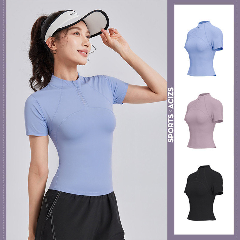 MP SPORTS เสื้อโยคะแขนสั้น เสื้อซิปครึ่งตัว เสื้อแขนสั้นสำหรับเล่นกีฬา