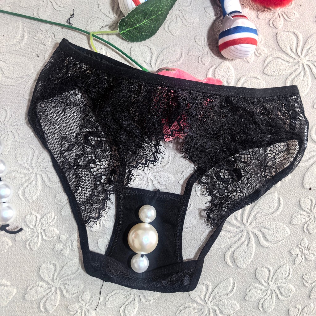 กางเกงชั้นในลูกไม้เซ็กซี่ผู้หญิง Pure Desire Hollow 4 ซม.ลูกปัด Crotch Plug In Temptation Low-Waisted Hipless กางเกง