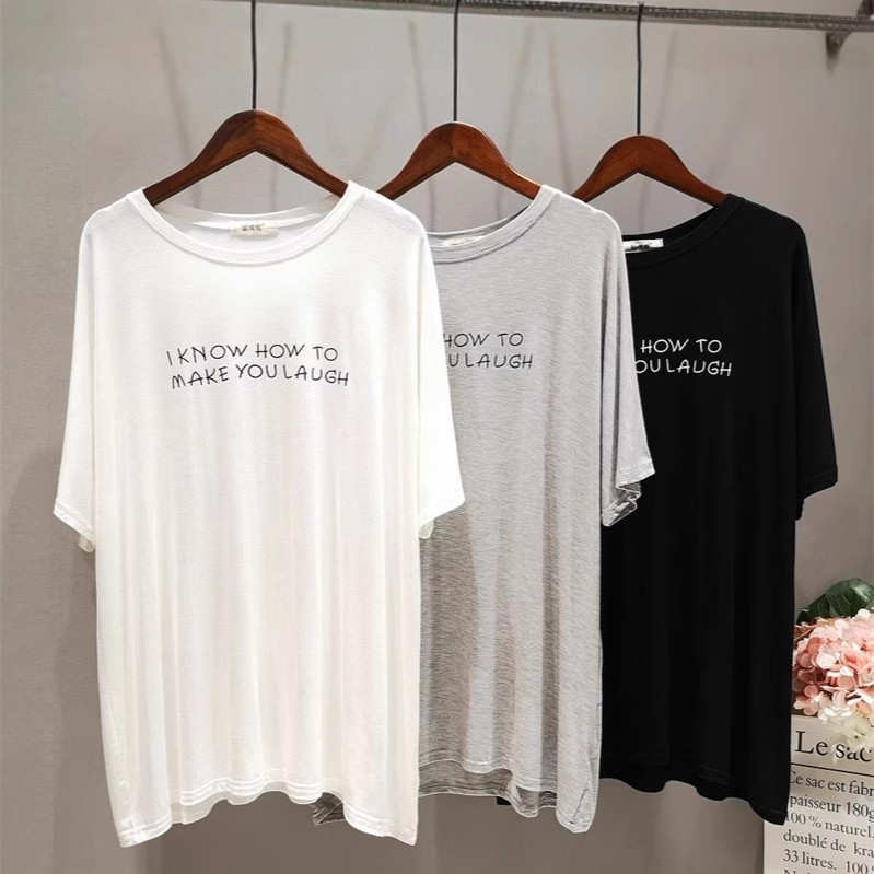 M-2XL Plus ขนาดผู้หญิงฤดูร้อนสไตล์บาง Cool ผ้าไหมน้ําแข็งเสื้อยืด Modal เสื้อยืดแขนสั้นผู้หญิงหลวม D