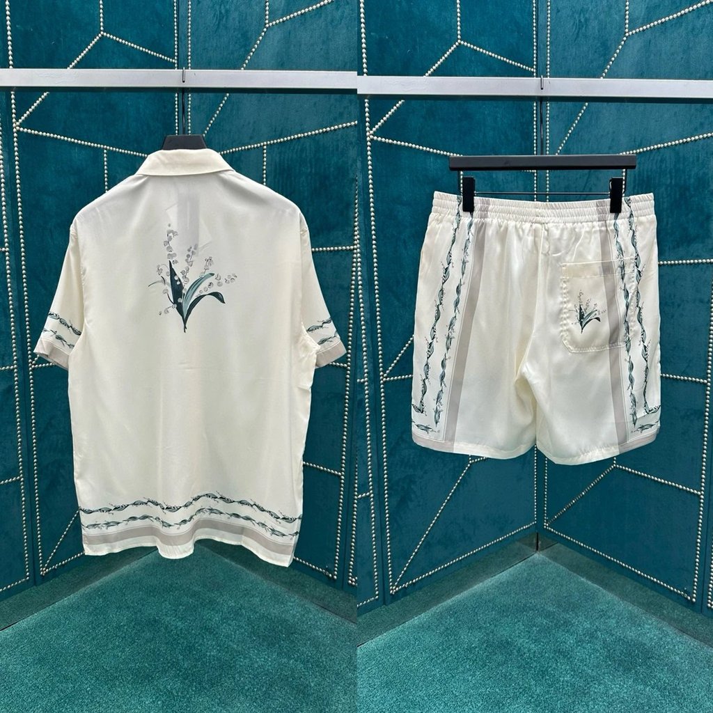 CD Dior Dio25SS สไตล์ใหม่เสื้อเชิ้ตแขนสั้นผ้าไหม พร้อมกางเกงขาสั้นสูท เหมาะสำหรับวันสบาย