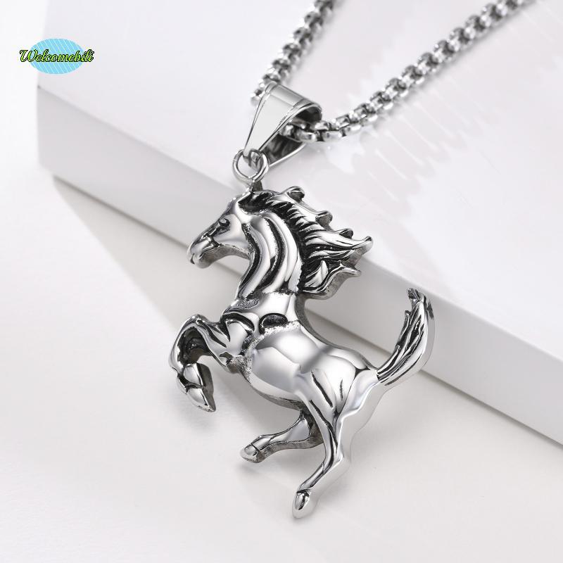 [WLB-t] แฟชั่นสร้อยคอม้าวินเทจโซ่ยาวสัตว์จี้สร้อยคอสําหรับผู้ชายผู้หญิง Hip Hop Punk Horse สร้อยคอให
