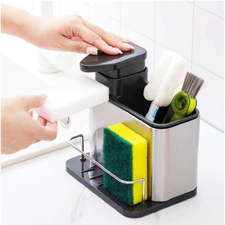 Porta Detergente Inox com Dispenser e Suporte para Esponja | Organizador de Pia Cozinha