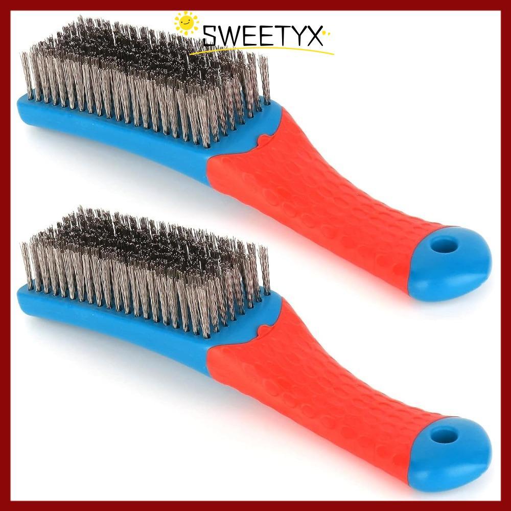 SWEETYX แปรงลวดสําหรับงานหนัก, แปรงขูดลวดสแตนเลสยาง, แปรงเล่นจับพลาสติกแบบพกพาร้อนโลหะทําความสะอาดสนิม