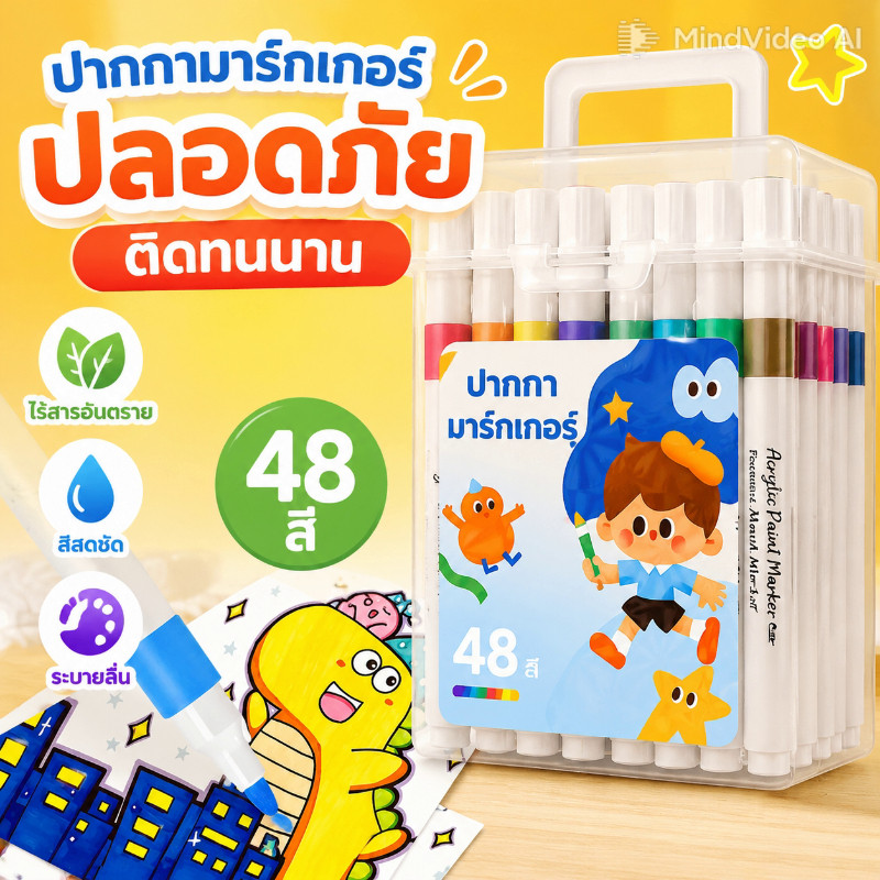 ปากกาอะคริลิค 24สี/36สี/48สี/60สี ปากกามาร์กเกอร์อะคริลิค กันน้ํา หัวอ่อน ปากกาเขียนแก้ว /พลาสติก/ไม้/เหล็ก/กระจก/ผ้า