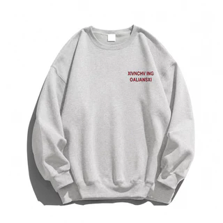 เสื้อกันหนาว แขนยาว คอกลม ทรงหลวม เสื้อยืดโอเวอร์ไซส์สีเทาอ่อน ลายตัวอักษรแนวมินิมอล สไตล์เกาหลี ผ้าฝ้าย 100%