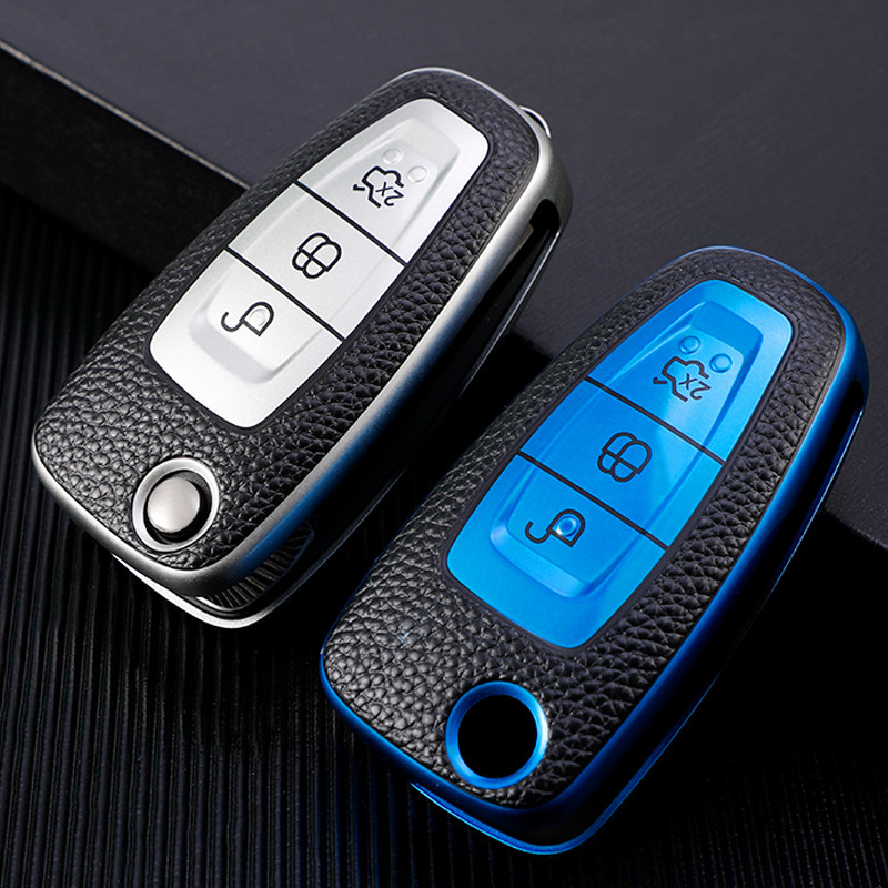ฝาครอบกุญแจรถสําหรับ Ford Focus 2 3 4 Mondeo Galaxy Fiesta Kuga Escape Ecosport TPU 3 ปุ่ม Fob ผู้ถือ Protector