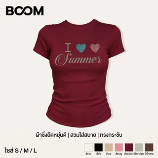 (COD ส่งจากไทย) BOOM | Baby Tee เรียบง่ายและมีสไตล์ Heart&Letter เสื้อยืดแขนสั้นลายกราฟฟิก