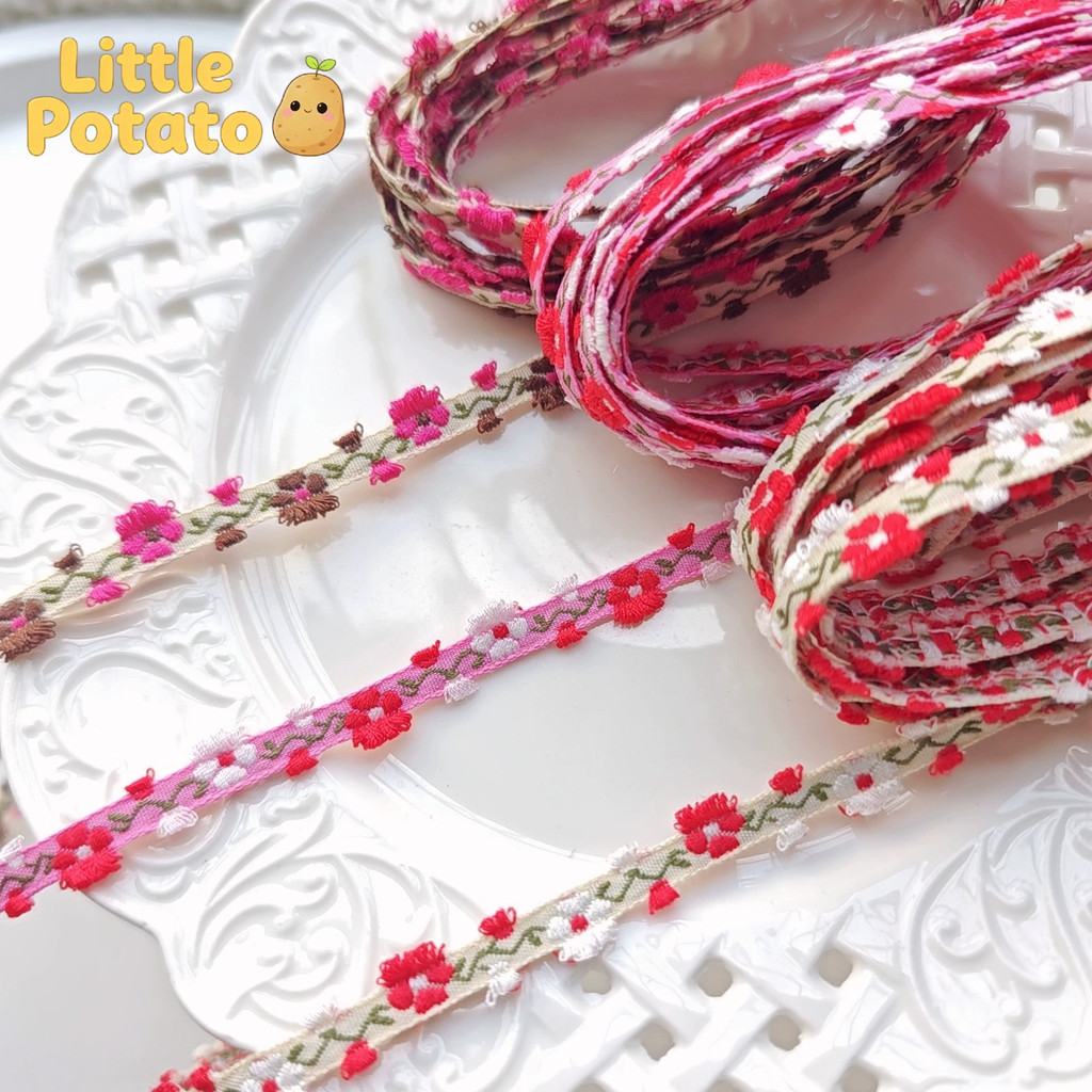 กว้าง0.7เซนติเมตรโบฮีเมียนริบบิ้น3หลาที่มีสีสันสามมิติดอกไม้เย็บปักถักร้อยลูกไม้แฮนด์เมดทําเองตกแต่งวัสดุเสื้อผ้า,กระเป๋า,เสื้อผ้าเด็ก,หมวกอุปกรณ์เย็บผ้า ข631