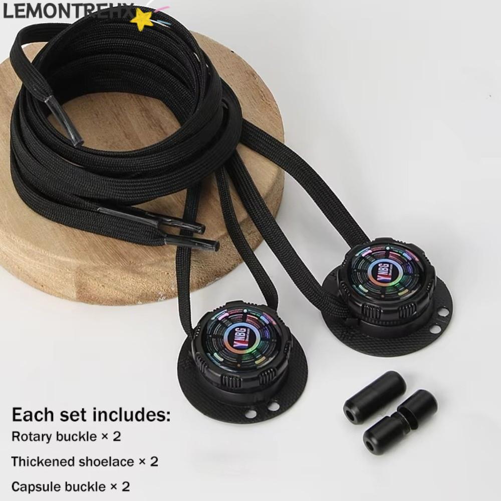 LEMONTREAL 1 คู่ No-Tie Laces, แฮนด์ฟรี Quick-Adjust หมุนปุ่ม Laces, ปุ่มหมุนไม่มีผูกกว้างแบน Quick-Adjust Laces รองเท้ากีฬาลําลอง