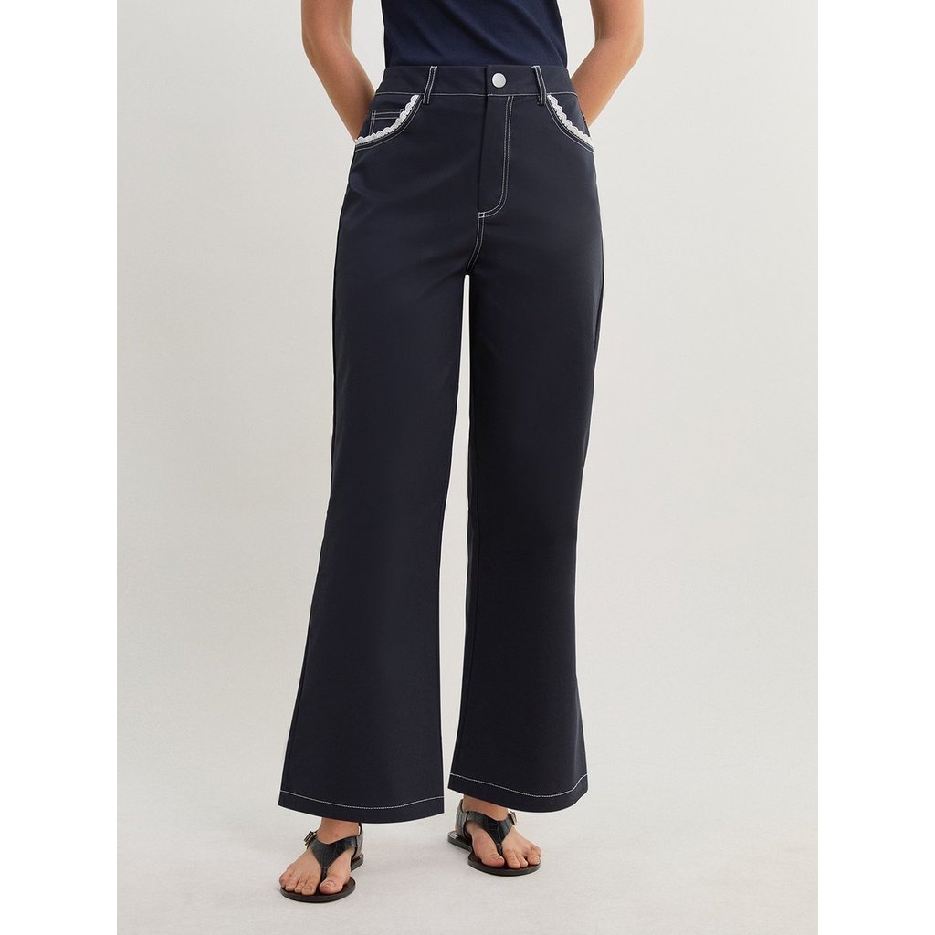 [Pomelo] กางเกงขายาวแต่งขอบลูกไม้ / Pants with Eyelet Trimming