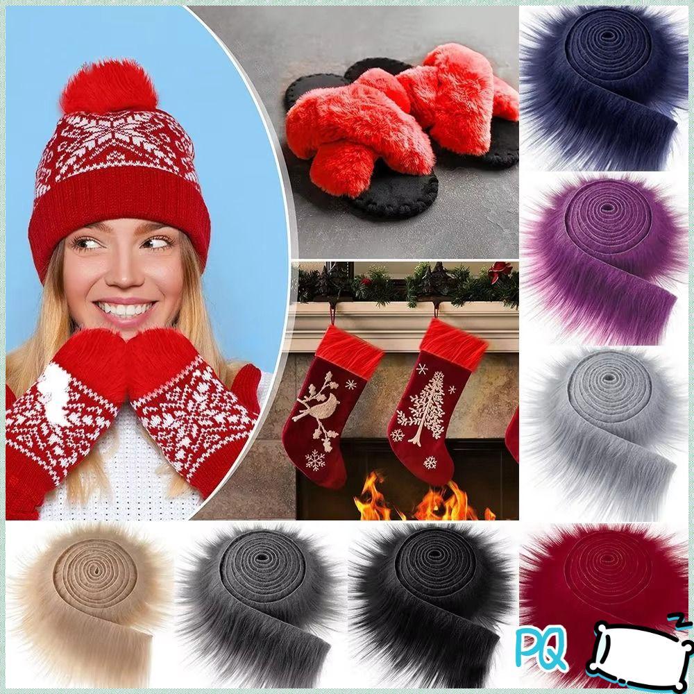 PQ Faux Fur Ribbon, 1.5M DIY เครื่องแต่งกายเย็บ Fluffy Trim, สีทึบ Plush Fur Stripe ตกแต่งคริสต์มาส