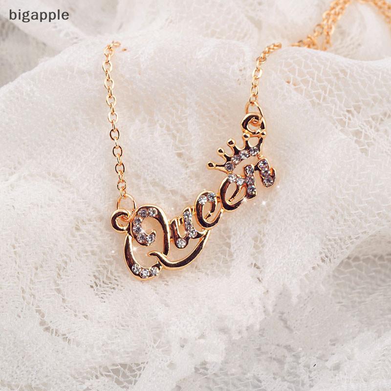 Bigapple สร้อยคอตัวอักษรแฟชั่นหญิง Rhinestone Queen สร้อยคอผู้หญิงเครื่องประดับ RDG