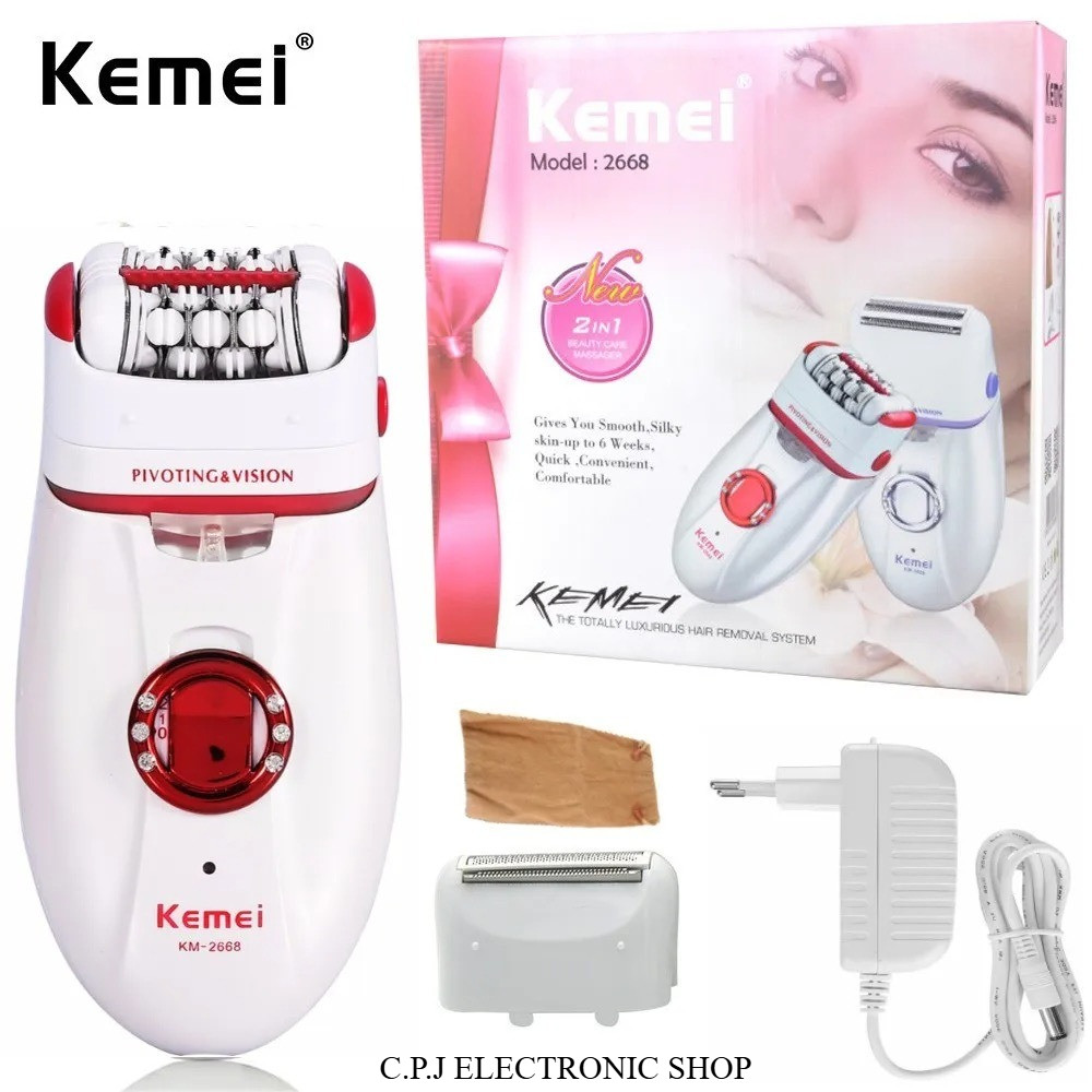 Kemei km-2668 เครื่องถอนขนไฟฟ้า ไร้สาย ชาร์จไฟผ่าน USB เครื่องกำจัดขน สินค้าพร้อมส่ง