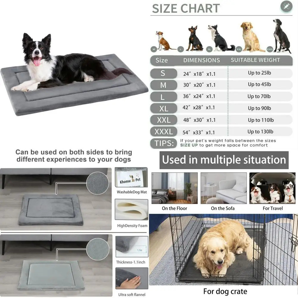 เตียงสุนัขสําหรับลัง 1.1in Slim Cooling Pad Reversible Flannel & กันน้ํา Canva สําหรับสุนัขถึง 90 Lb