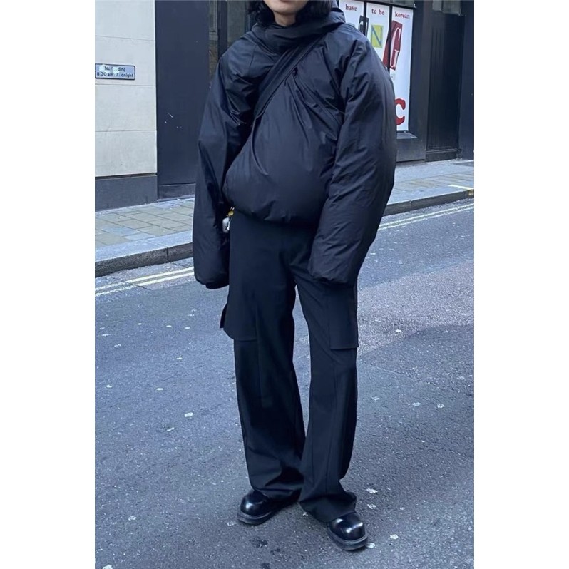 PAF 5.0 Niche Functional Nylon อสมมาตรแนวทแยงซิปคอสูงเป็ดสีขาวลง Casual Hooded Down Jacket ผู้ชายผู้