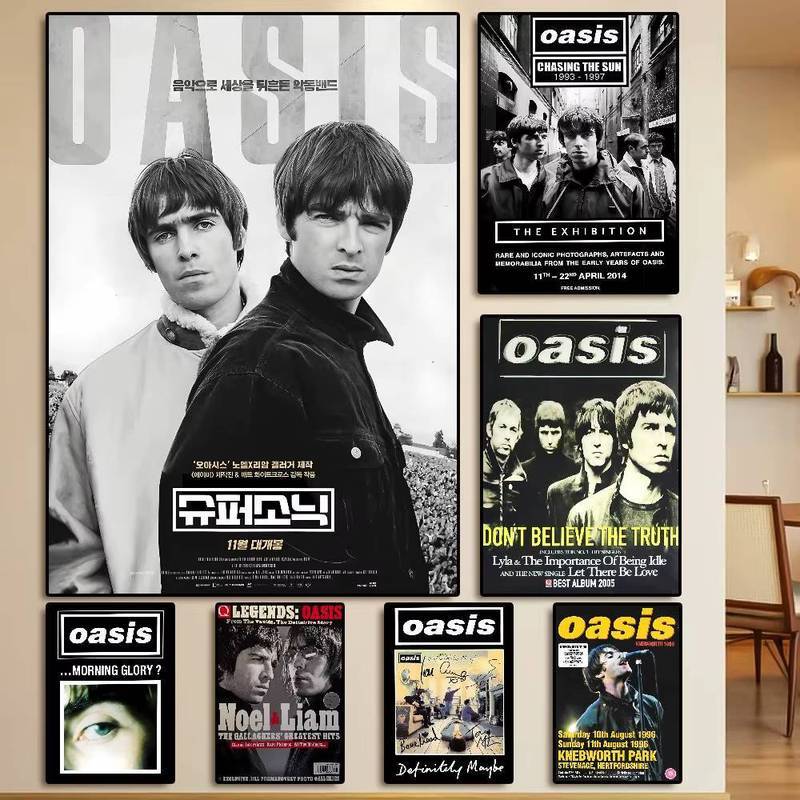 Oasis Band โปสเตอร์ HD Art สไตล์ผ้าใบกันน้ําเหมาะสําหรับห้องนั่งเล่นหน้าแรกห้องนอนบาร์ความงามตกแต่งผ