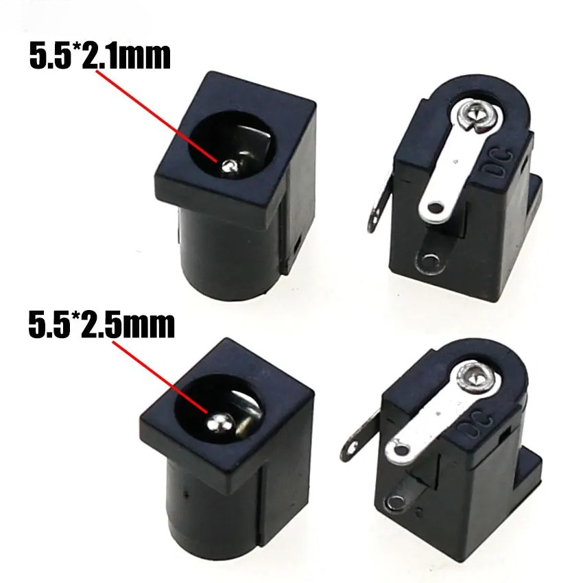 10/20/50/100pcs DC Power Jack หญิงซ็อกเก็ต DC005 5.5*2.1 มม.5.5x2.5 มม.3Pin มุมขวา PCB Mount Terminal