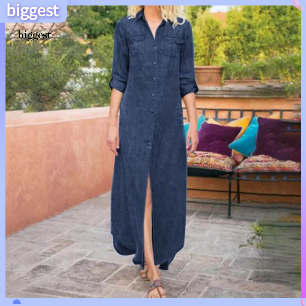 BGT ชุดเดรส DENIM สไตล์ STREETWEAR คอยาวแขนยาว พร้อมหลายกระเป๋า