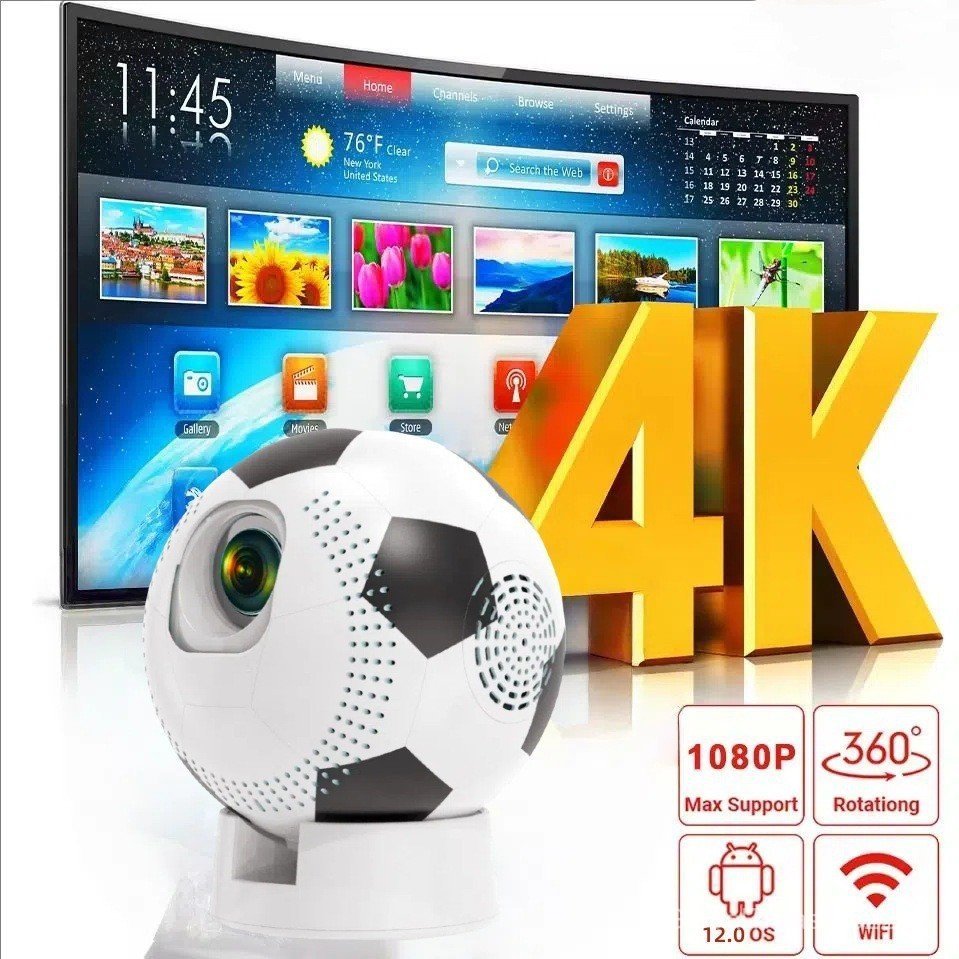 World Cup Q8 โปรเจคเตอร์กีฬาฟุตบอลโปรเจคเตอร์ 4K HD WiFi Home Android Smart