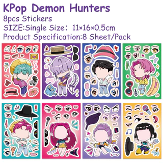 การ์ตูน KPop Demon Hunters สนุกปริศนาเปลี่ยนสติกเกอร์ DIY หัตถกรรมสติกเกอร์กันน้ํา