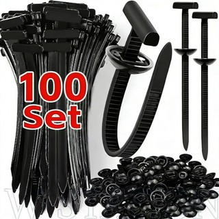 Nylon Universal Cable Tie Buckle - Heavy Duty Self-Locking Zip Ties - Screw Replacement Clips - Underbody Panel Retainer Strap Set - For Car Fender Engine Guards