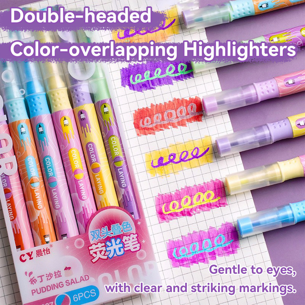 6/12pcs Marker Highlighter PenStacked สี Double-Ended เปลี่ยนสีปากกาสําหรับนักเรียนโรงเรียนอุปกรณ์สํานักงาน