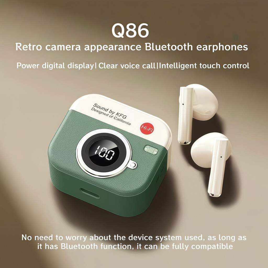 Q86 หูฟังอินเอียร์บลูทูธไร้สาย True, เอฟเฟกต์เสียงไฮไฟ, การโทรด้วยเสียงที่ชัดเจน, เหมาะสําหรับระบบ Android และ Xiaomi