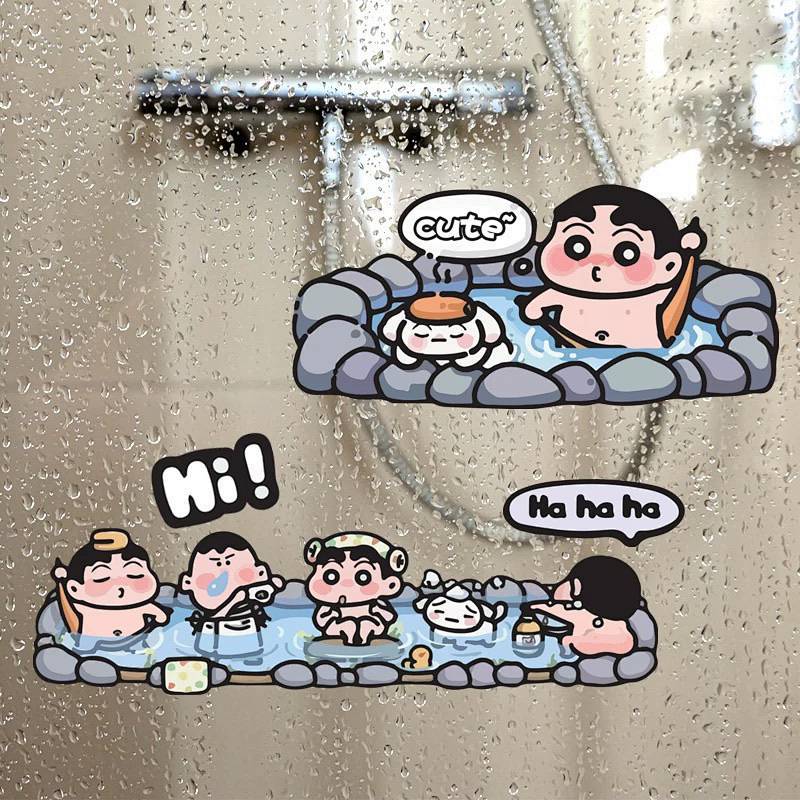 Crayon Bath Stickers Funny Bathroom Waterproof Cartoon Wall Stickers Toilet Seat Stickers Toilet Til