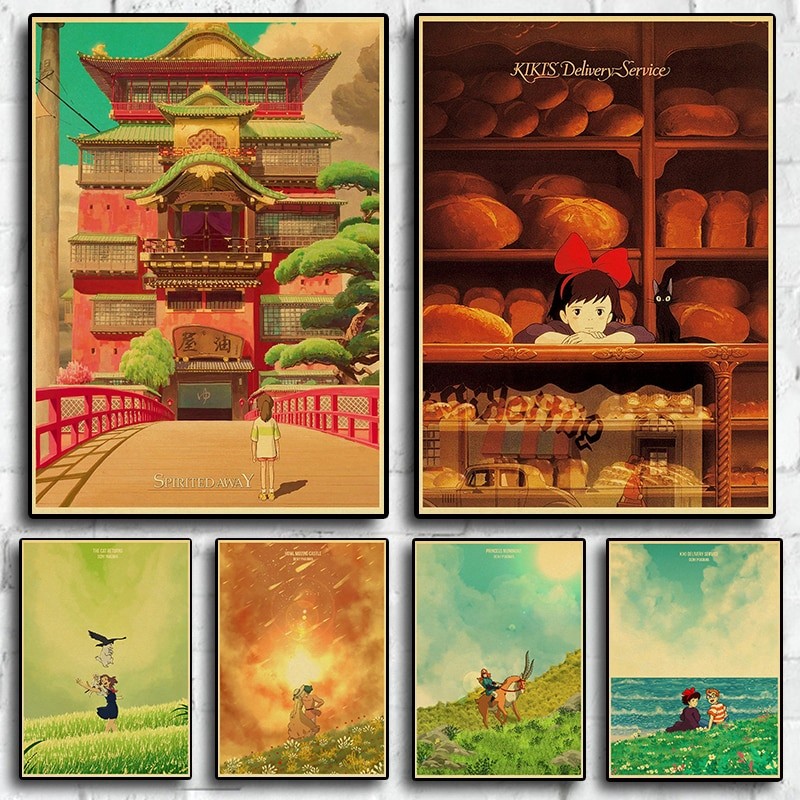 Hayao Miyazaki S Ghibli Vintage Anime Art - Spirited Away, Totoro, Ponyo, Mononoke Wall Poster 0920